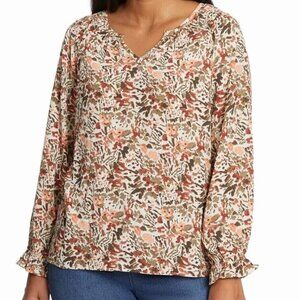 Jessica Simpson Women's Long Sleeve V-Neck Blouse, Cream, Size L